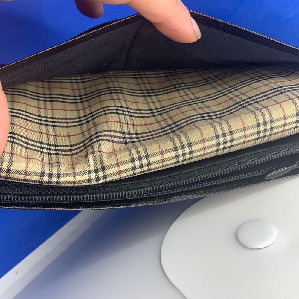BURBERRY Nova Check Pattern‎ black Leather Continental Wallet vintage - Picture 5 of 9